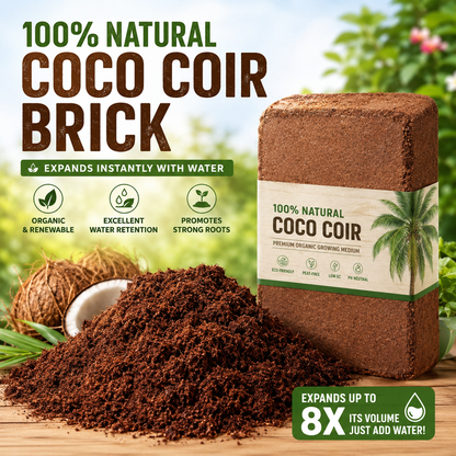 🥥🌿100% Natural Organic Coco Coir Brick - 💦Boost Root Growth, Improve Moisture Retention & Grow Bigger Harvests Naturally