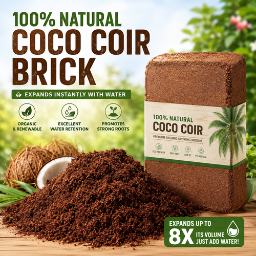 🥥🌿100% Natural Organic Coco Coir Brick - 💦Boost Root Growth, Improve Moisture Retention & Grow Bigger Harvests Naturally