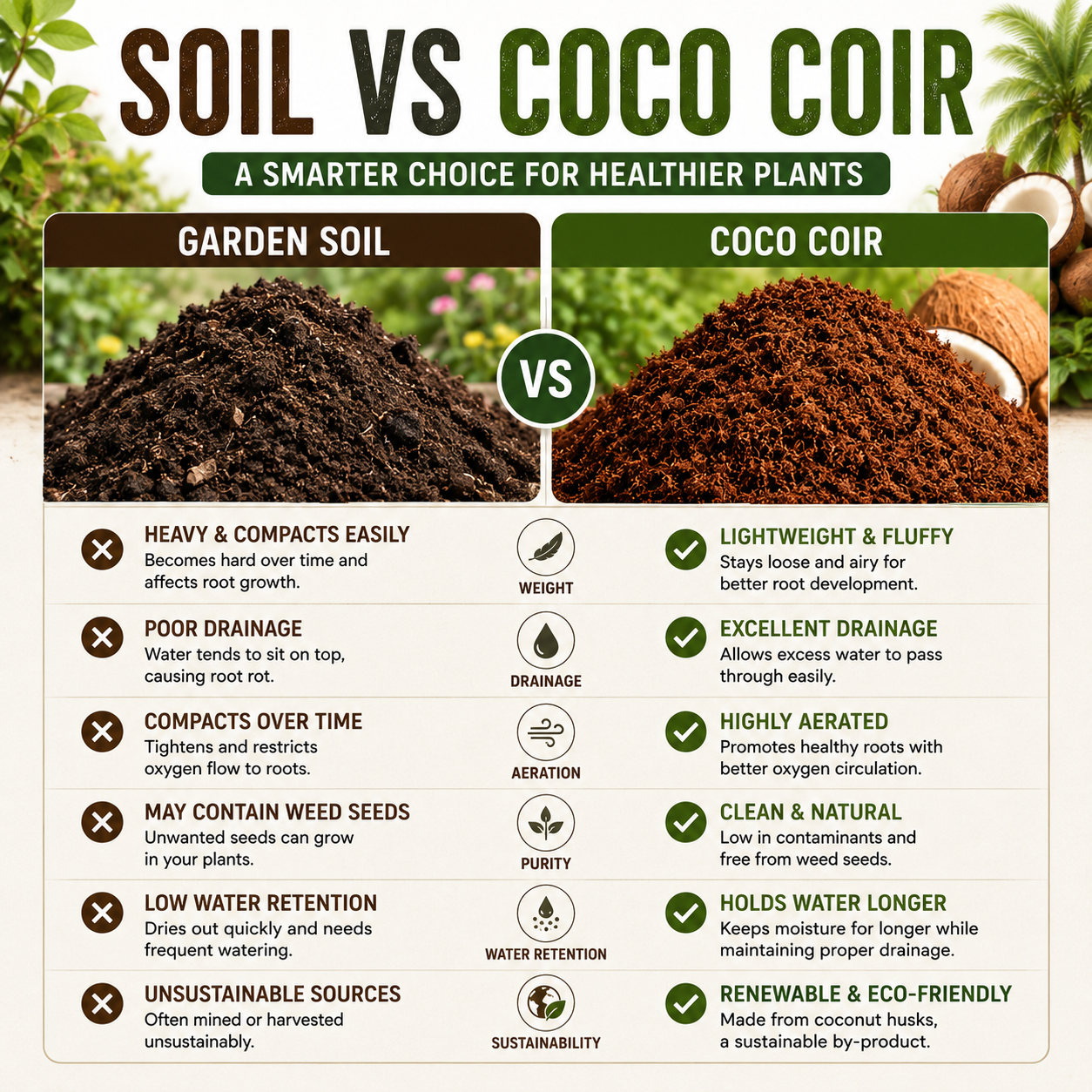 🥥🌿100% Natural Organic Coco Coir Brick - 💦Boost Root Growth, Improve Moisture Retention & Grow Bigger Harvests Naturally