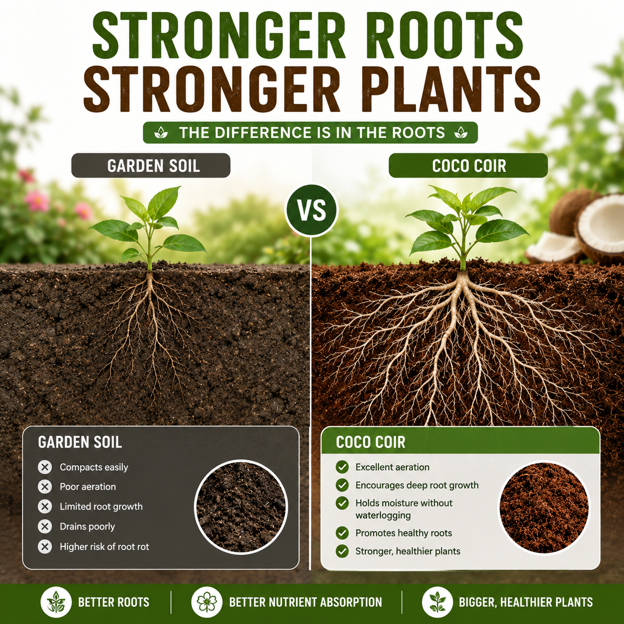 🥥🌿100% Natural Organic Coco Coir Brick - 💦Boost Root Growth, Improve Moisture Retention & Grow Bigger Harvests Naturally