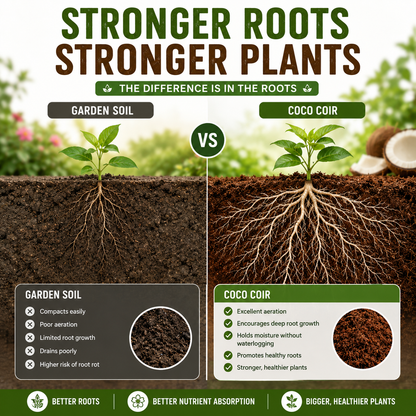 🥥🌿100% Natural Organic Coco Coir Brick - 💦Boost Root Growth, Improve Moisture Retention & Grow Bigger Harvests Naturally