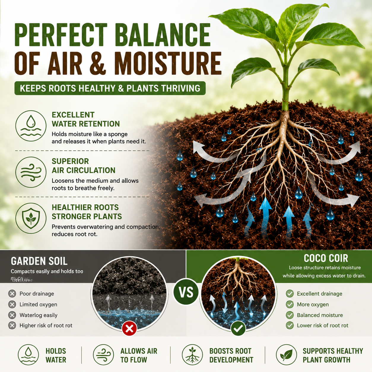 🥥🌿100% Natural Organic Coco Coir Brick - 💦Boost Root Growth, Improve Moisture Retention & Grow Bigger Harvests Naturally