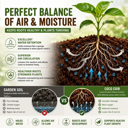 🥥🌿100% Natural Organic Coco Coir Brick - 💦Boost Root Growth, Improve Moisture Retention & Grow Bigger Harvests Naturally