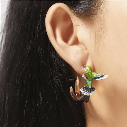 Hummingbird Earrings, Cute Bird Earrings, Semicircle Bird Earrings