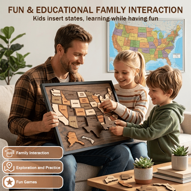 🌳🧩Wooden USA Travel Map Puzzle