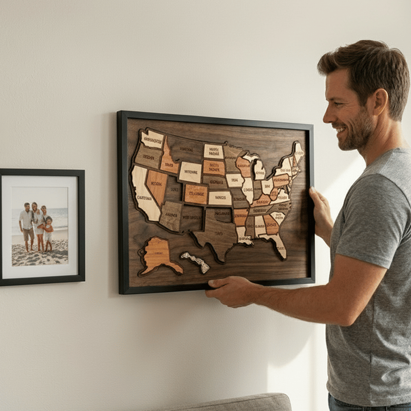 🌳🧩Wooden USA Travel Map Puzzle