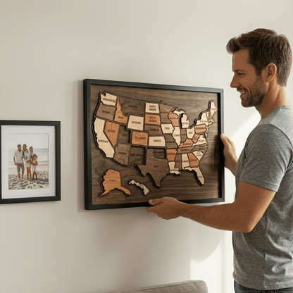 🌳🧩Wooden USA Travel Map Puzzle