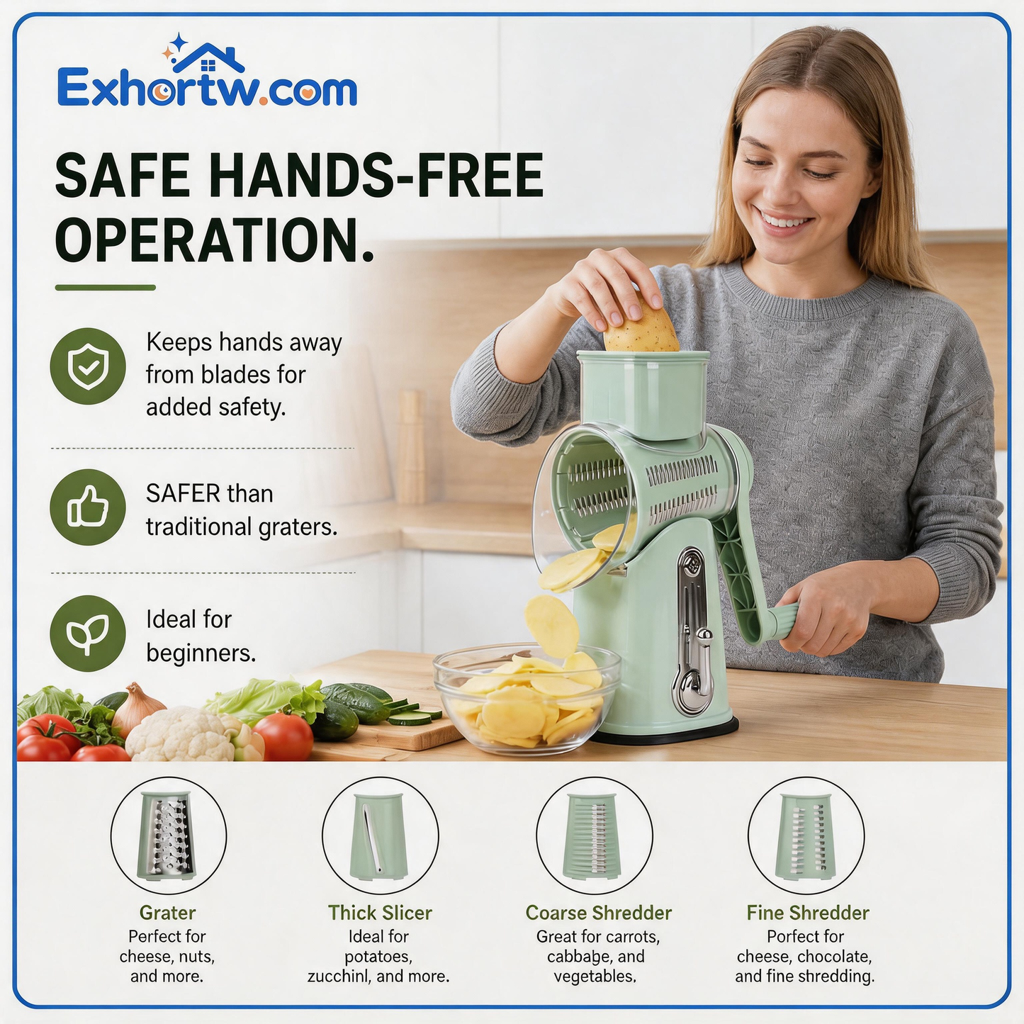 🧀Exhortw™ 5-in-1 Rotary Grater with Handle