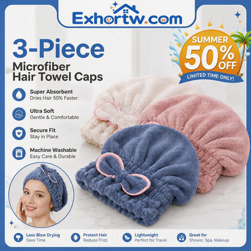 💦Exhortw™ 3-Piece Microfiber Hair Towel Caps
