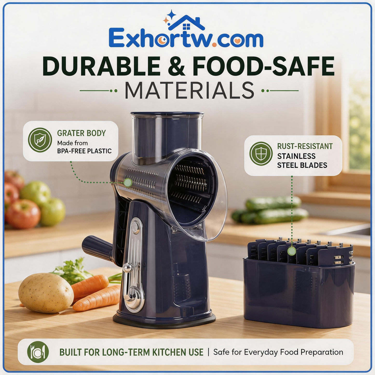 🧀Exhortw™ 5-in-1 Rotary Grater with Handle